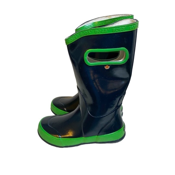 Bogs Krainboot Pull On Kids Size 13 Gloss Navy Blue Green Waterproof Rain‎ Boot - Picture 3 of 10